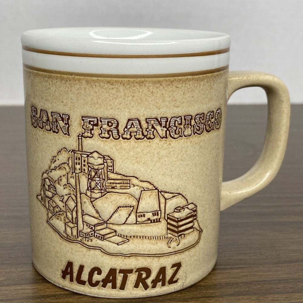 VTG San Francisco Alcatraz Embossed Souvenir Coffee Mug Artwork The Rock Capone